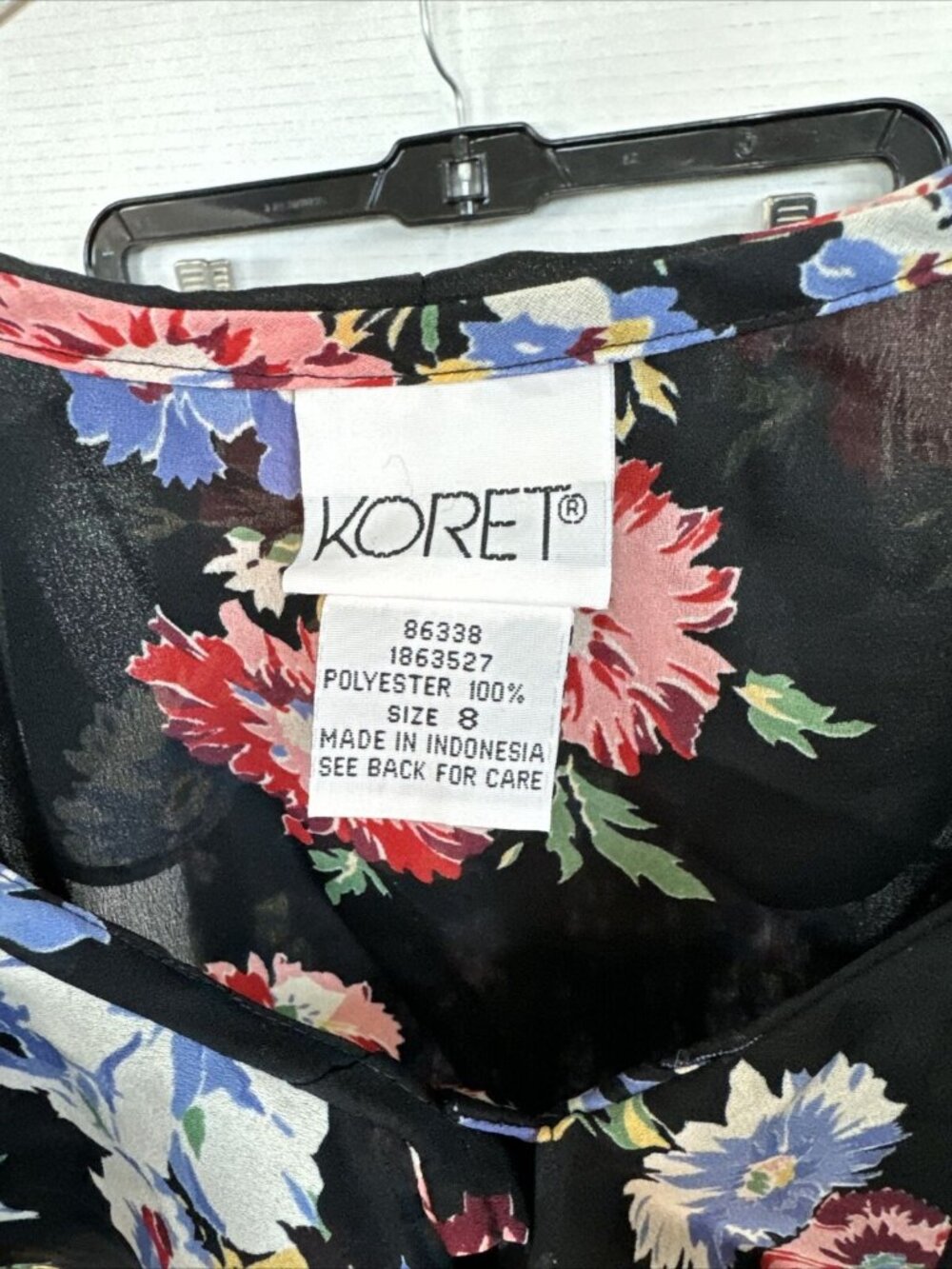 Koret Floral Pleated Skirt Sheer Button-Up Blouse Set 8 Black Multicolor Elastic - Picture 3 of 13